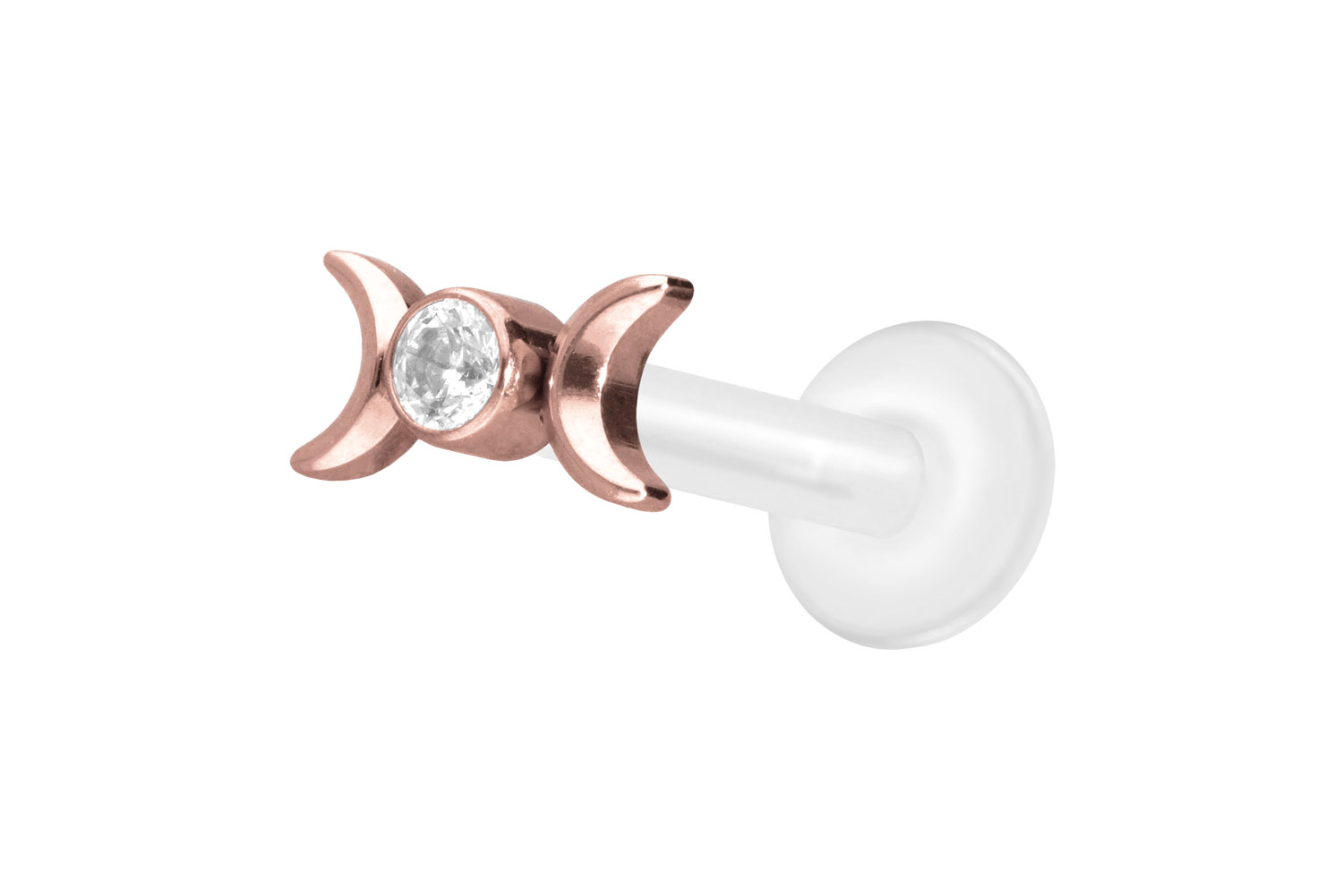 PTFE Labret Piercing mit Innengewinde + Titan-Aufsatz 2 MONDE + KRISTALL